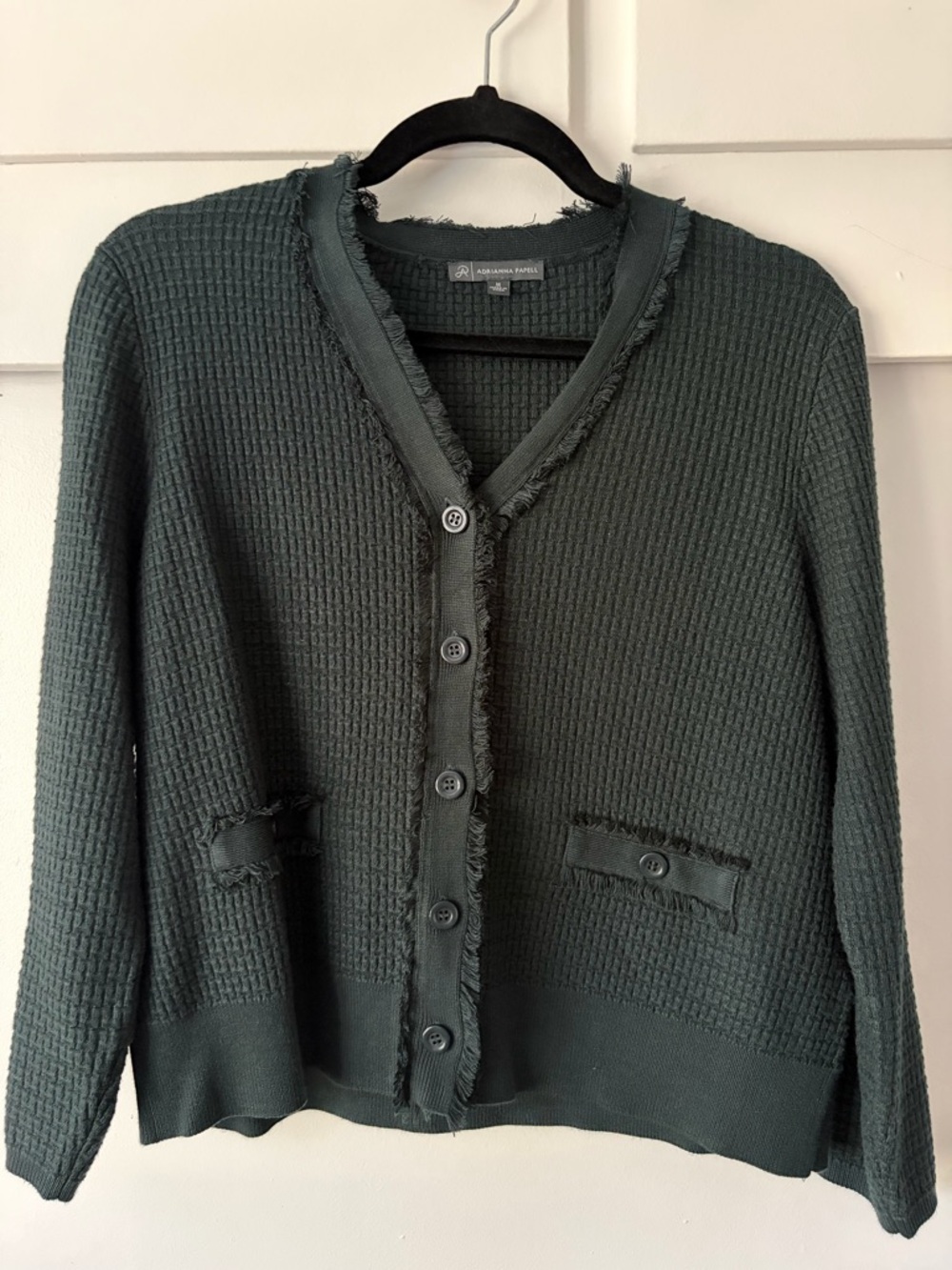 Adrianna Papell Forest Green Textured Button-Front Cardigan